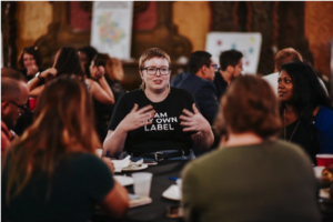 Group at a table discussing issues