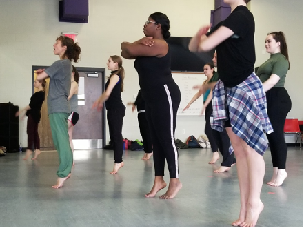 UA students learning repertory from dancer Ariel Freedman (Tel Aviv, Israel).