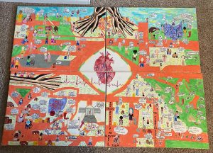 Flamingo red road with people of different backgrounds